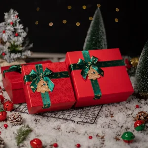 Christmas Red Bowknot Gift Boxes Recyclable Rigid Xmas Gift Box with Lid and Base for Holiday Gift Packaging