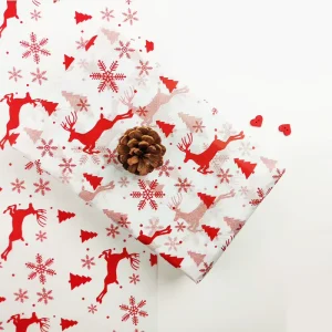 Christmas Red Reindeer Waterproof Wrapping Paper 17gsm Custom Logo Tissue Paper for Gifts Festive Holiday Gift Wrap Supplies