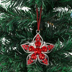Christmas Red Rhinestone Snowflake Hanging Ornament Zinc Alloy Light Luxury Christmas Tree & Party Decoration Holiday Atmosphere