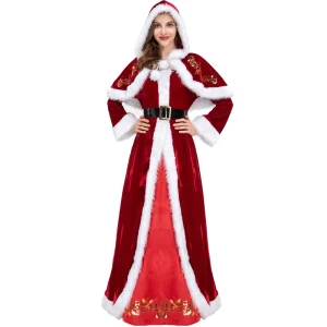 Christmas Red Riding Hood Hooded Cloak Women Long Dress Adult Queen Christmas Santa Party for Women