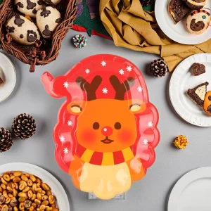 Christmas Reindeer Shaped Plates Festive Snowflake Print Disposable Holiday Party Tableware for Household Use