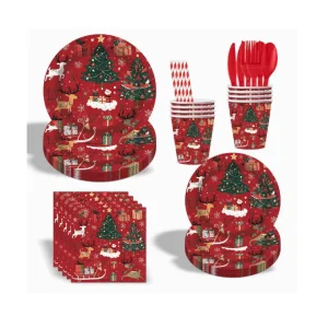Christmas Reindeer Theme Disposable Paper Dinner Plate Cup Napkin Birthday Party Tableware Set