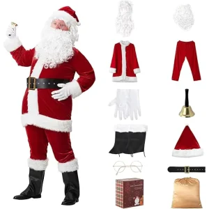 Christmas Santa Claus Cosplay Costume Red Deluxe Elegant Long Dress Carnival Party New Year Performance Costume for Man Woman