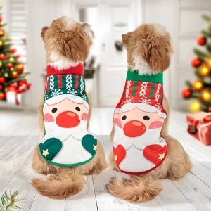 Christmas Santa Claus Two Color Eco Friendly Washable Polyester Dog Coat Winter Holiday Costume for Small Medium Dogs