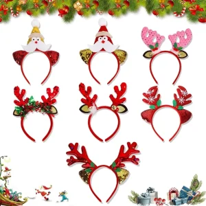 Christmas Santa Reindeer Antler Sequin Headband Festive Hair Hoop for Xmas Holiday Kids Party Costume Decoration