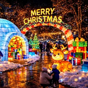 Christmas Santa Village Turnkey Package Santa Reindeer Tree Lantern Full Install Service for Theme Park Holiday Event