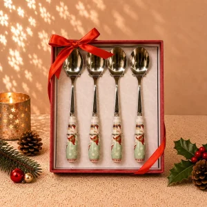 Christmas Santa’s Elf Scene 4 Piece Spoons With Gift Box Stainless Steel Dessert & Coffee Spoon Set Tableware