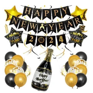 Christmas Season Balloon Set Graduation Happy New Year Eve Gift Cake Decorating Set Party Decoration Black Banner