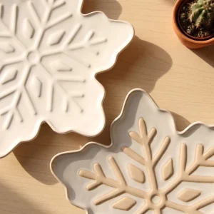Christmas Series Snowflake Shaped Ceramic Stoneware 6inch Disposable Dining Plates Jewelry Plates Customized