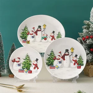 Christmas Snowman Ceramic Tableware Dish Snack Dish Soup Bowl Dining Plate Home Relief Dishes & Plates
