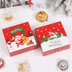Christmas Square Cardboard Gift Packaging Paper Box for Candy Cookies Grocery