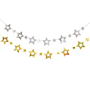 Christmas Stars Ornaments Gold Pentagram Hollow Banner for Children Birthday Party Decoration