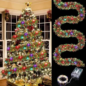 Christmas Stripe Light String Ribbon Light Festival Atmosphere Party Decoration Woolen Strip Flower Lantern IP44 30000