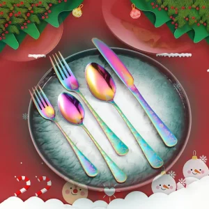 Christmas Style Silverware Set 20 Piece Stainless Steel Flatware Set Kitchen Utensil Set Service for 4 Dishwasher Safe