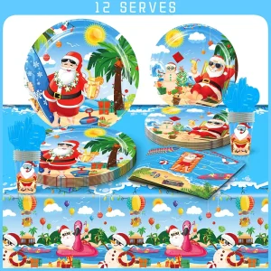 Christmas Summer Party Supplies Paper Plates Napkins Cups Tablecloth Cutlery for Festive Dinner Decoration Holiday Celebration