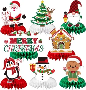 Christmas Table Decorations, Santa and Snowman Honeycomb Centerpiece
