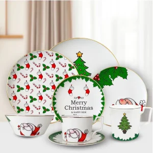 Christmas Tableware Ceramic Plates Customized Underglaze Hand Painted Plate Set Home Bowl and Dish Christmas Tableware