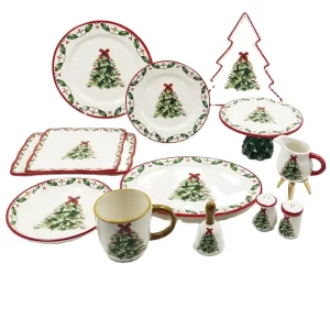 Christmas Tableware Set Holiday Party Gift Cartoon Ceramic Bowl Plate Spoon Cup Dinnerware Set Custom