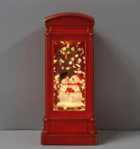 Christmas Telephone Booth Large Water Lantern LED Snow Globe Lantern with Santa Swirling Glitter Holiday Decor