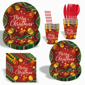Christmas Theme Disposable Paper Dinner Plate Cup Napkin Birthday Party Tableware Set