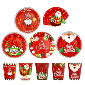 Christmas Theme Disposable Tableware Suit Includes Paper Cups and Party Decoration Supplies Custom Plates