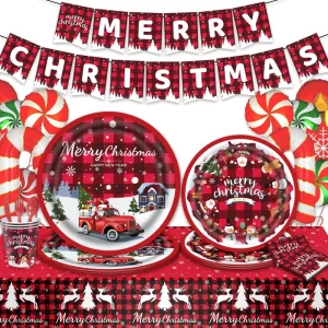 Christmas Theme Party Decoration With Tableware Cutlery Napkin Tablecloth Balloon Baby Shower Party Supplies