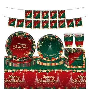 Christmas Theme Party Tableware & Party Decoration Merry Christmas Tree Paper Plate Cup Holiday Party Supplies