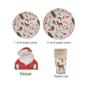 Christmas Theme Party Tableware Set Cup Napkin Tablecloth Disposable Paper Plate Christmas Party Supplies Tableware