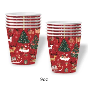Christmas Theme Party Tableware Set Disposable Paper PE Plates Cups Cutlery Set Snowflake Pattern for Holiday