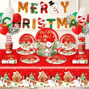 Christmas Theme Party Tableware Set Paper Plate Paper Cup for Banquet Decorations for Christmas Party