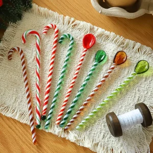 Christmas Themed Colorful Extra Long Glass Stirring Sticks Long Handle Clear Mixing Rods Reusable Drink Stirrers for Drinks