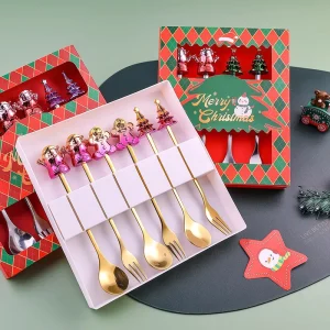 Christmas Themed Dinnerware Sets 6pcs Christmas Stainless Steel Spoon and Fork Tableware Set