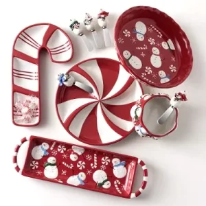 Christmas Themed Dolomite Ceramic Dinnerware Set Handpainted Santa Design Dishwasher Safe