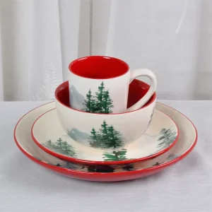 Christmas Themed Stoneware Dinner Party Collection Holiday Dinnerware Set 4 Pieces Porcelain Dinnerware Tableware Sets