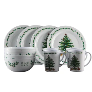 Christmas Tree Design Melamine Dinner Set Festive Holiday Tableware