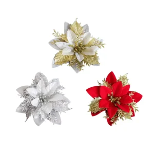 Christmas Tree Hanging Decorations with Gold and Silver Three-Layer Flowers