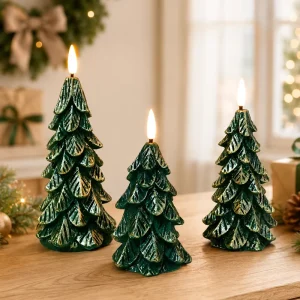 Christmas Tree LED Candle Set 3PCS Paraffin Wax Battery Operated Flameless Safe for Home Decor Festive Lighting Christmas Decor