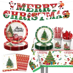 Christmas Tree Paper Plate Napkin Texture Snowflake Tablecloth Christmas Party Tableware Set for Christmas Parties