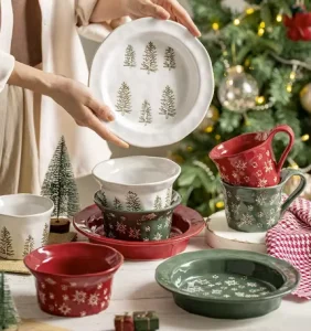 Christmas Tree Plate Ceramic Tableware Bowl Green Plate Coffee Cup Dessert Plate Western Tableware Festive Tray