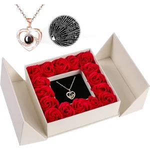 Christmas Valentines Day Gift Jewelry Necklace Preserved Soap Rose Flowers Box Packing Gift for Women Mom