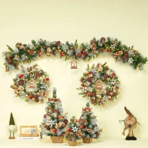 Christmas Wall Decoration Set with Tree, Desktop Ornaments, and Wreath