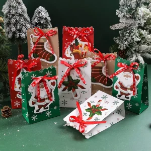 Christmas White Cardstock Bags Bows Snowflakes Party Favor Bags Christmas Candy Bags Plush Toy Bags Floral Bags