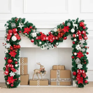 Christmas Windows Decoration Christmas Ball Poinsettia PVC Rattan Christmas Garland and Wreath