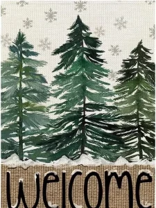 Christmas Winter Garden Flag 12×18 Inch Double Sided Polyester Durable Snowflakes Pine Trees Welcome Small Yard Banner Flag