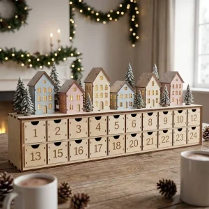 Christmas Wooden Advent Calendar 24 Drawers Storage Box Wooden Craft Holiday Decoration Factory Custom Support