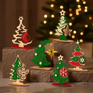 Christmas Wooden Tree Decorations Set Tabletop Holiday Display DIY Ornament for Home Party Room Winter Scene Christmas Decor
