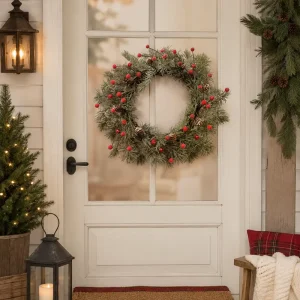 Christmas Wreath Red Berry Pinecone Greenery Door Wall Decor Holiday Home Winter Seasonal Hanging Ornament Supply
