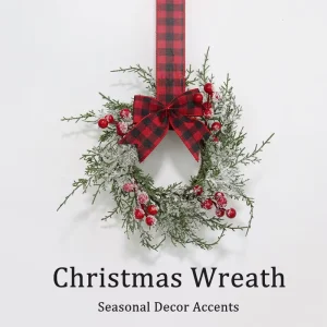 Christmas Wreath with Bow Ribbon Hanging Ring Christmas Home Wall Door Decorations for Holiday Ornament