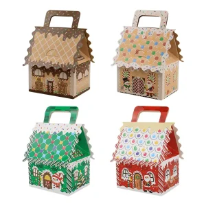 Christmas Xmas Handle House Shape Gift Boxes Ornament Gift Boxes Treat Candy Cookie Perfect Paper Packaging Gift Boxes Christmas