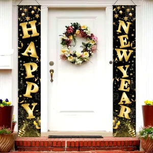 Christmas and New Year Couplets Festival Party Decorations Flags Curtain for the New Year Countdown